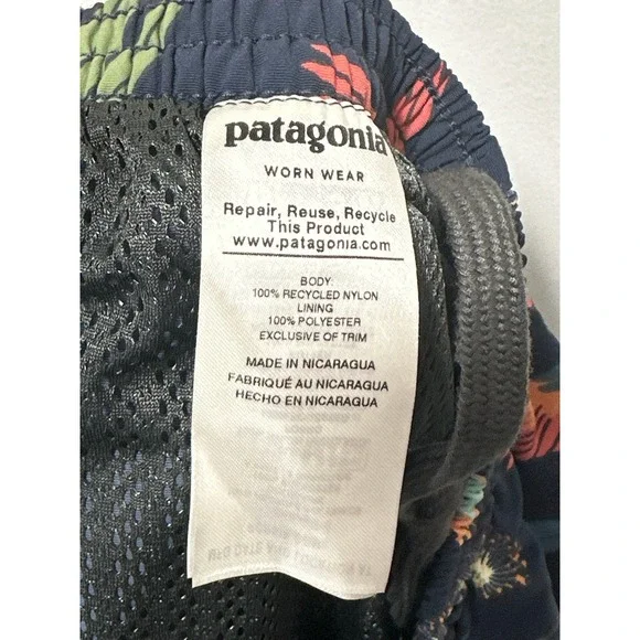 Patagonia Baggies Longs Shorts Men XS Blue Floral Bird Print Recycled Nylon 7" - Picture 11 of 13